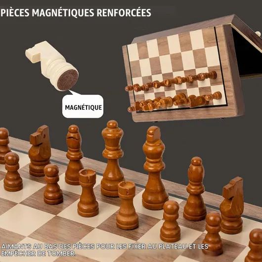 NEWFUN Echiquier Bois Magnétique Pliable – Jeu D'échecs Et Dames Voyage