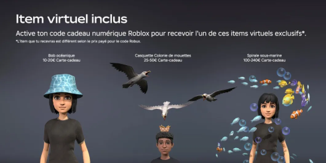 Carte Cadeau Roblox - 10,000 Robux (article virtuel exclusif inclus] (Code digital pour ordinateur, téléphone, tablette, Xbox One, Xbox Series X-S, Oculus Rift et HTC Vive) Multiplateforme 100 EUR