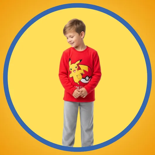 Pyjama pour Garçon, T-Shirt et Pantalon Long en Velours pour Garçon, Pyjama en Polaire Douce Pikachu, Tailles 6 à 12 Ans 8 ans Rouge