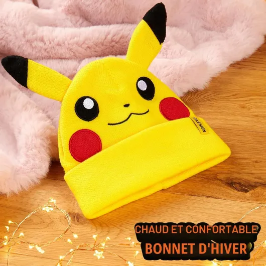 Bonnet Enfant Garcon, Beanie Chapeau d'hiver Tricoté Chaud et Confortable - Cadeau Enfant et Ado Jaune Pikachu